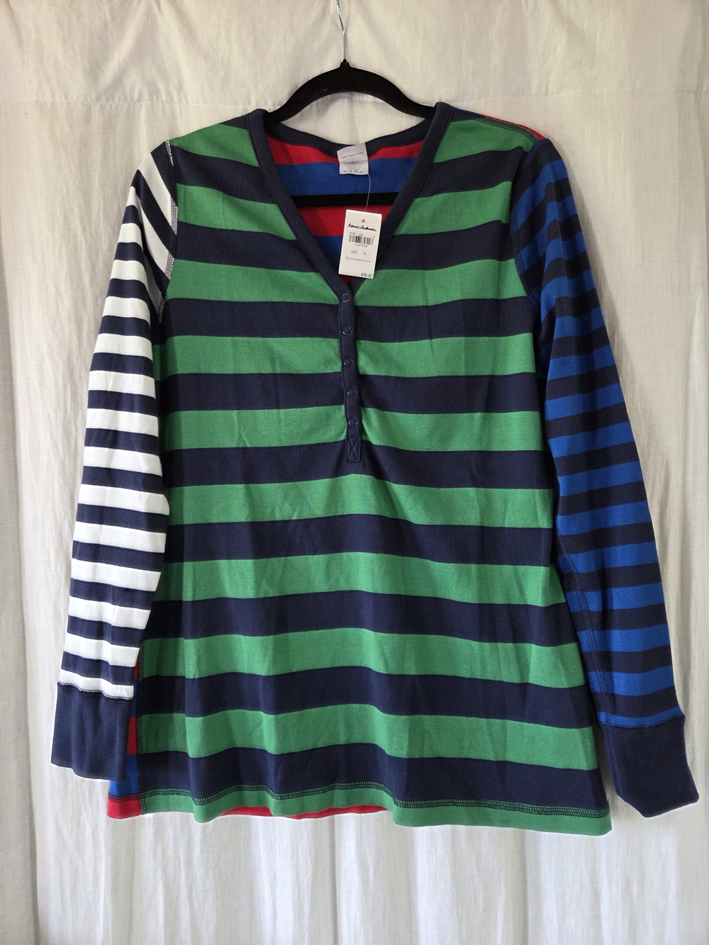Hanna Andersson | Striped Long Sleeve Henley Top - Navy & Green